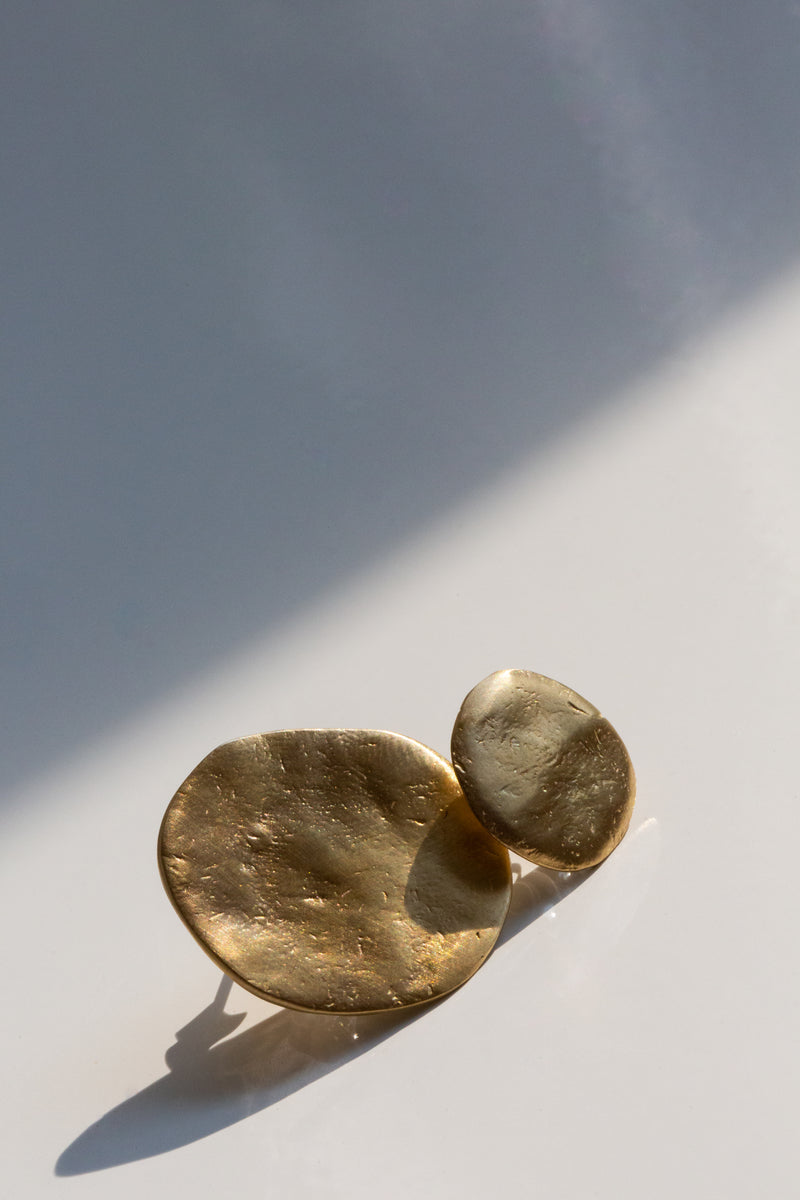 Beautifully textured brass stud earrings, handcrafted in NYC by 8.6.4.