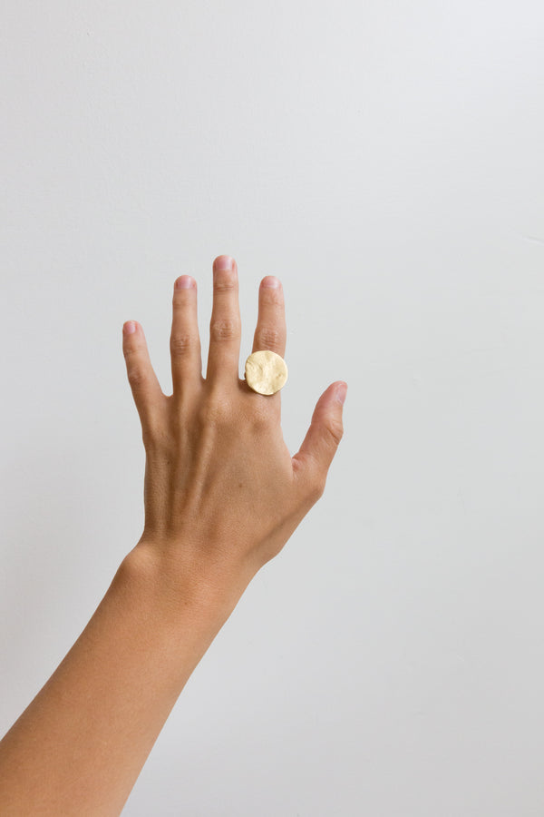 Textured brass circle ring handcrafted by 8.6.4