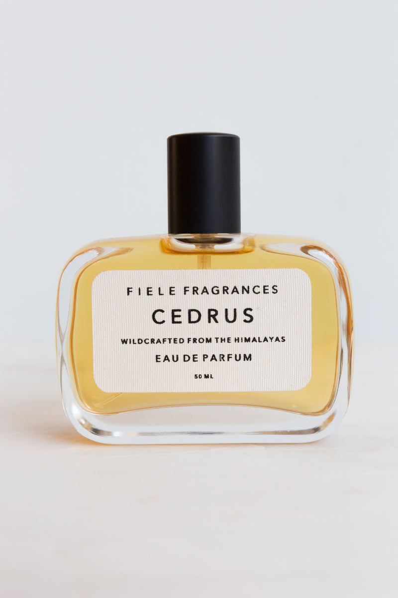 A bottle of Cedrus Fiele Fragrances, extracted from plants and crafted from raw materials from around the world