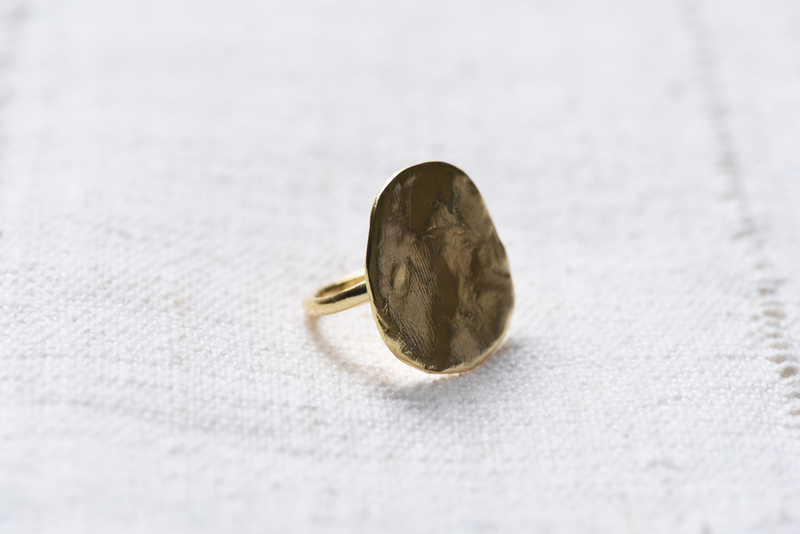 Textured brass circle ring handcrafted by 8.6.4
