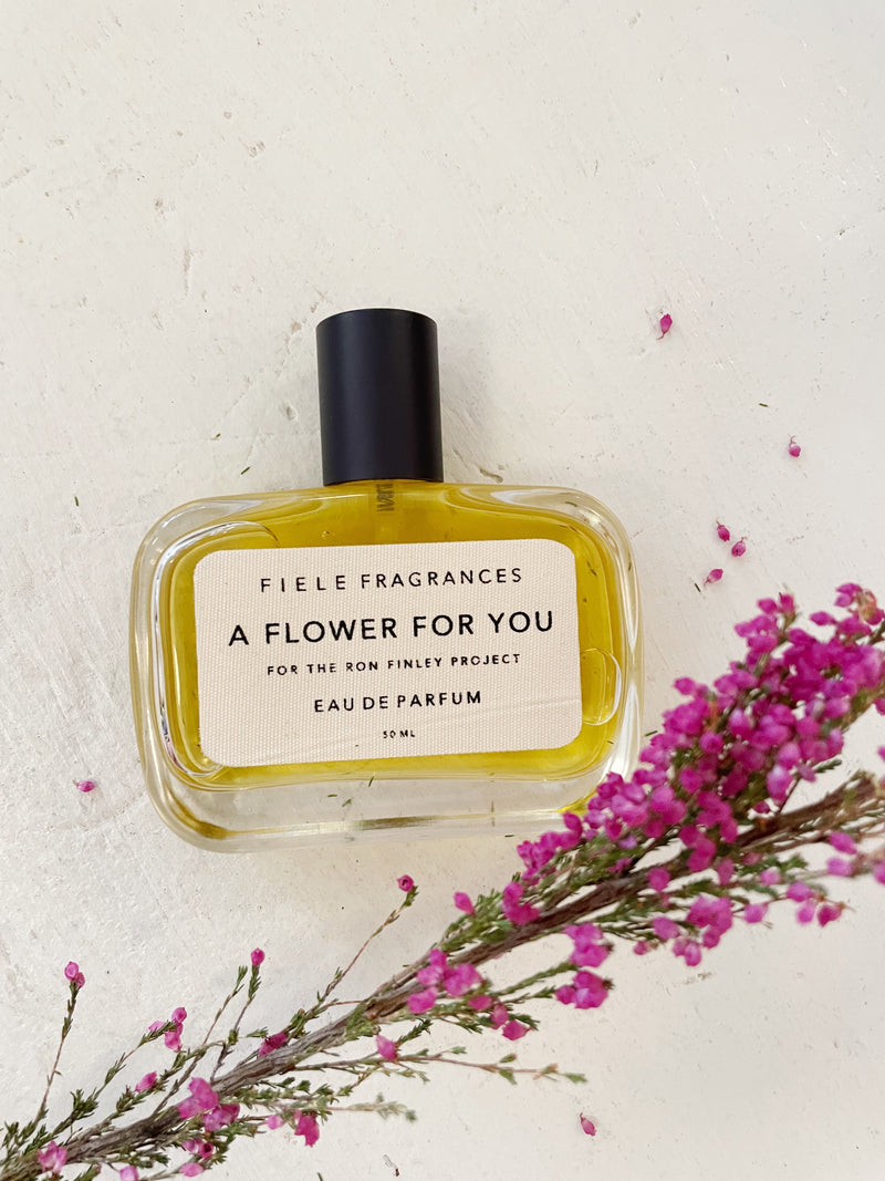 A bottle of A Flower For You Fiele Fragrances, extracted from plants and crafted from raw materials from around the world