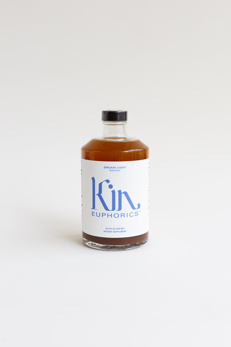 A bottle of Kin Euphorics, a non-alcoholic, functional beverage, designed using ingredients that nourish mind and body