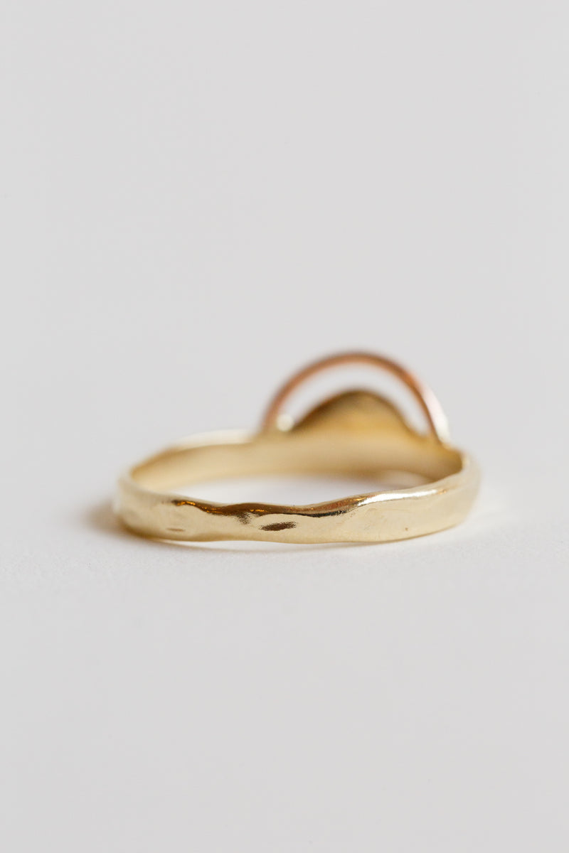 Lio + Linn sunrise ring with pink gold, made of Recycled 14k Gold Band with Pink Gold Carved Wire