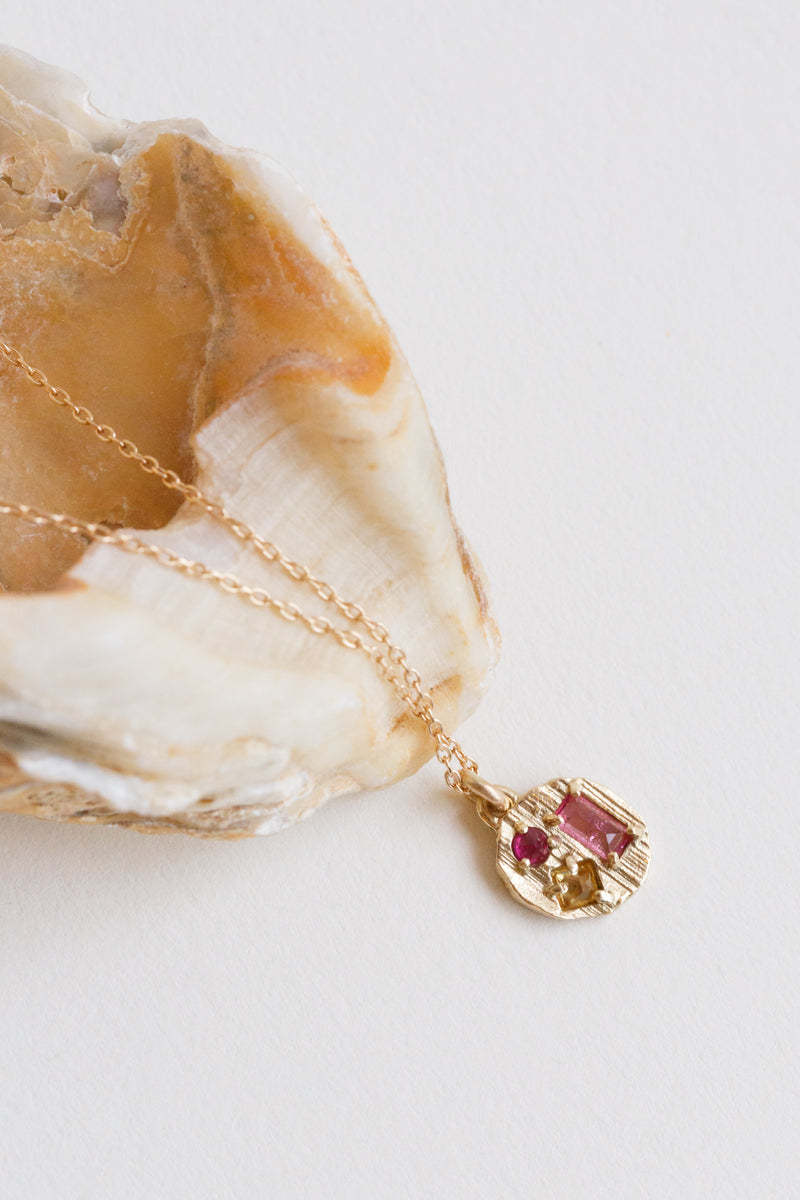 Lio + Linn Collage Necklace with Pink and Yellow Ruby