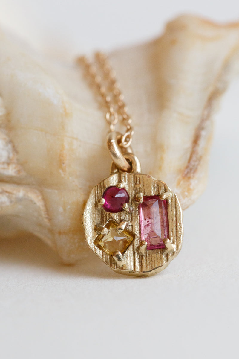 Lio + Linn Collage Necklace with Pink and Yellow Ruby
