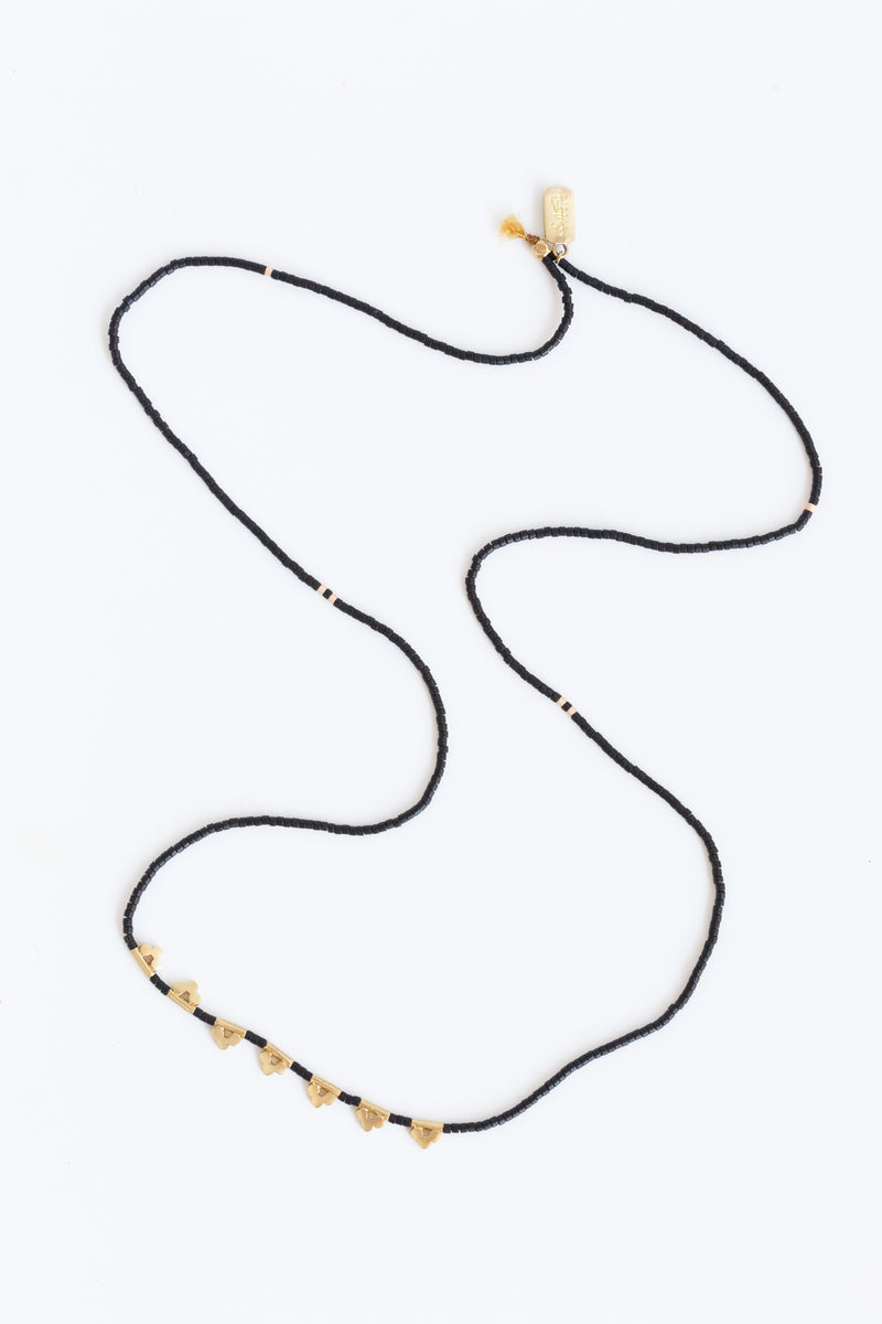 Black Satomi Lucky Loop Glass Beaded Necklace