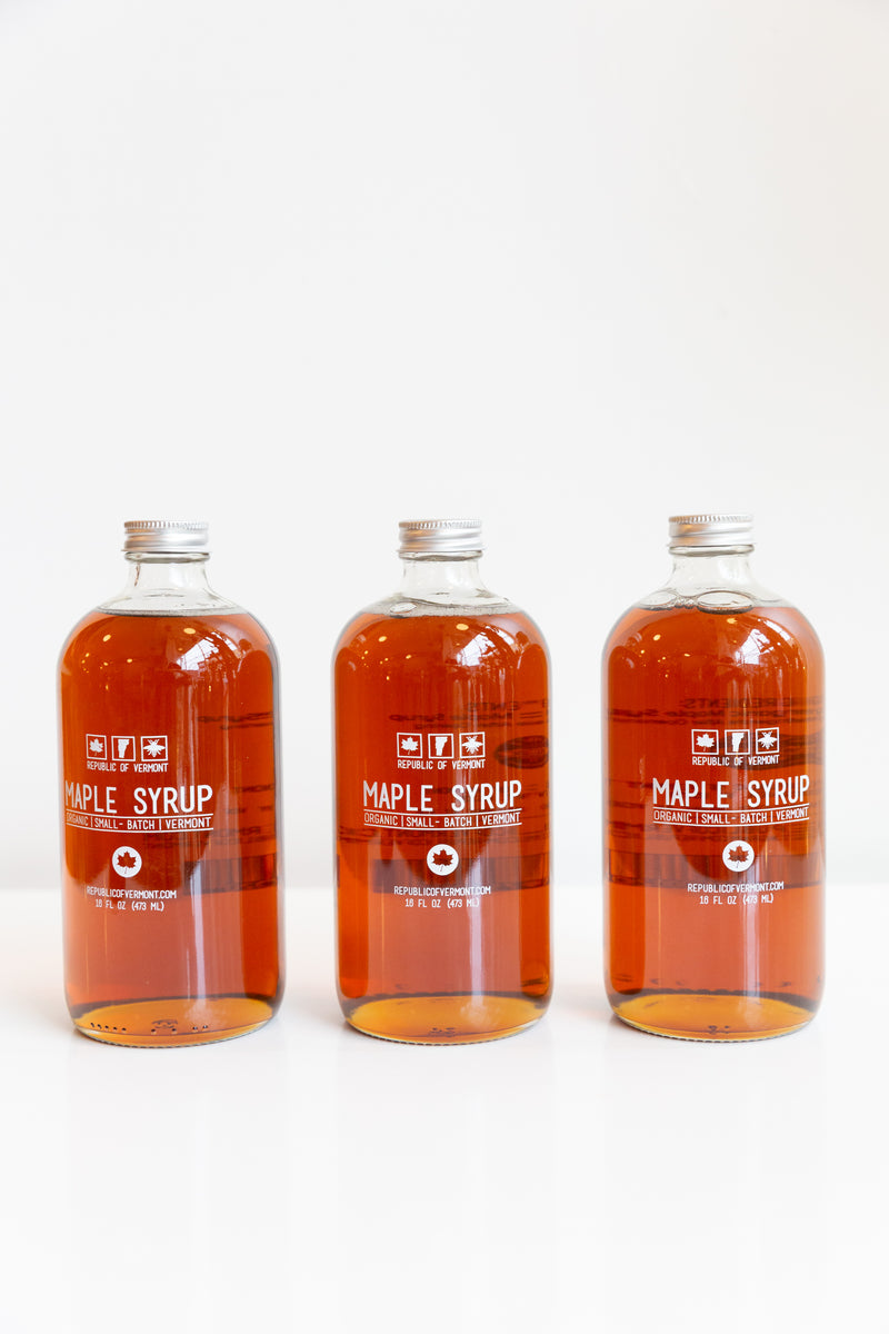 Bottles of Republic of Vermont Maple Syrup