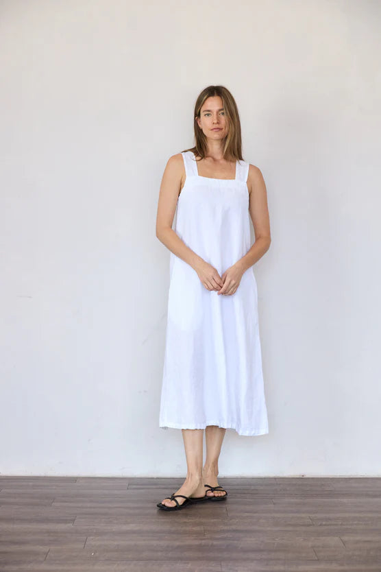 Linen Strap Dress in Salt