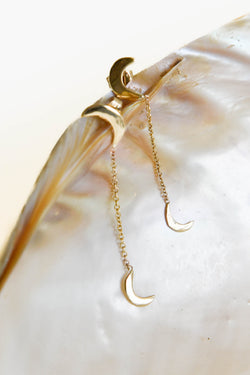Moon + Arrow 10KT Gold Double Crescent Moon Earrings