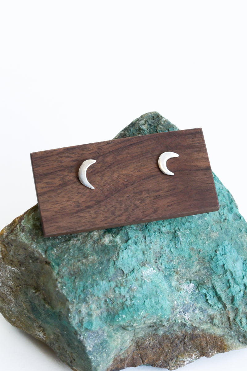 Moon+Arrow Little Crescent Moon Studs in Silver