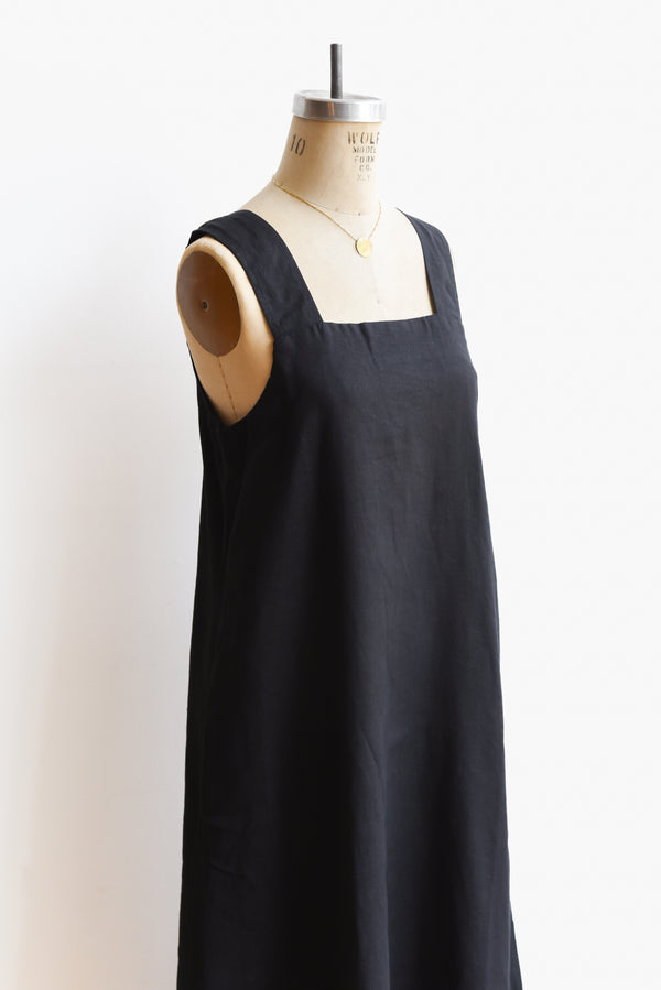 Linen Strap Dress in Black