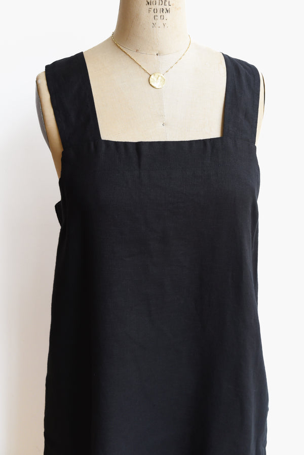 Linen Strap Dress in Black