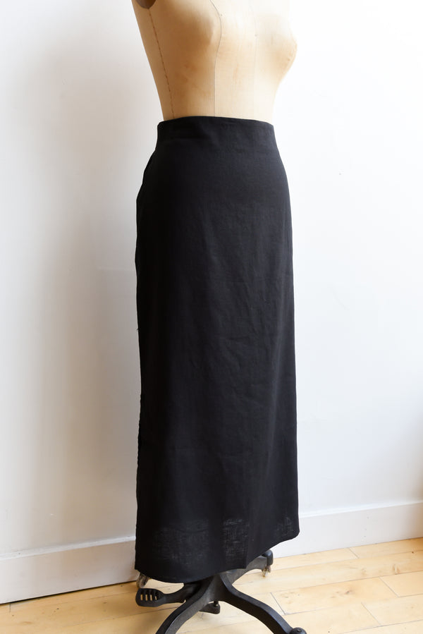 Linen Slit Skirt in Black