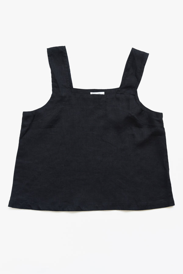 Linen Strap Tank in Black