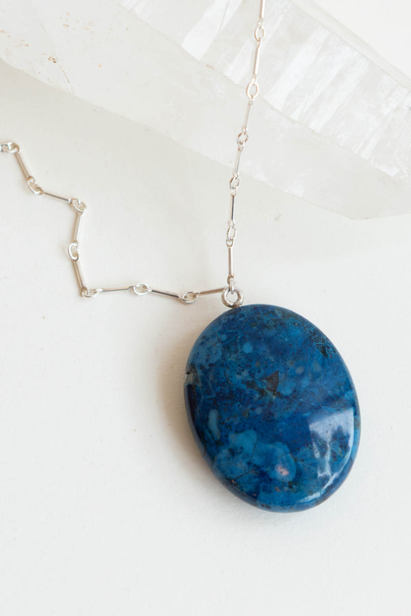 CP vintage Blue stone necklace on sterling silver chain