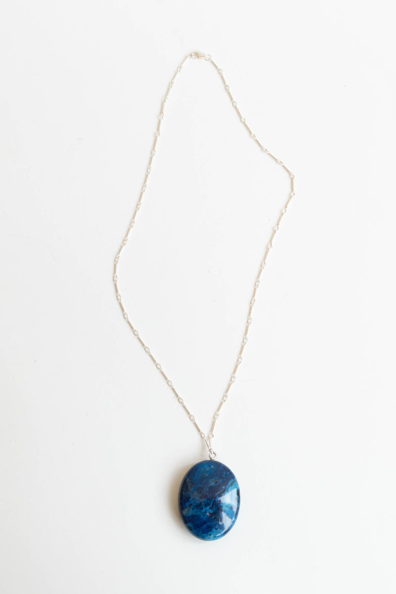 CP vintage Blue stone necklace on sterling silver chain