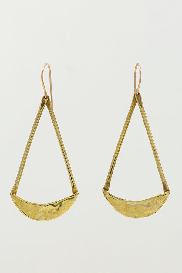 Textured brass dangling crescent earrings