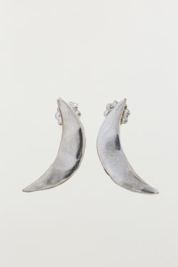 Textured sterling silver crescent moon studs earrings