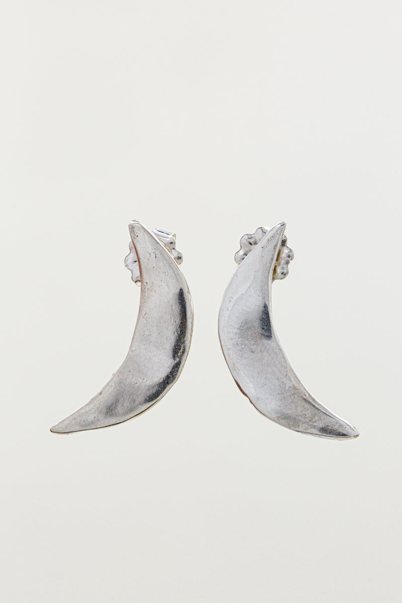 Textured sterling silver crescent moon studs earrings