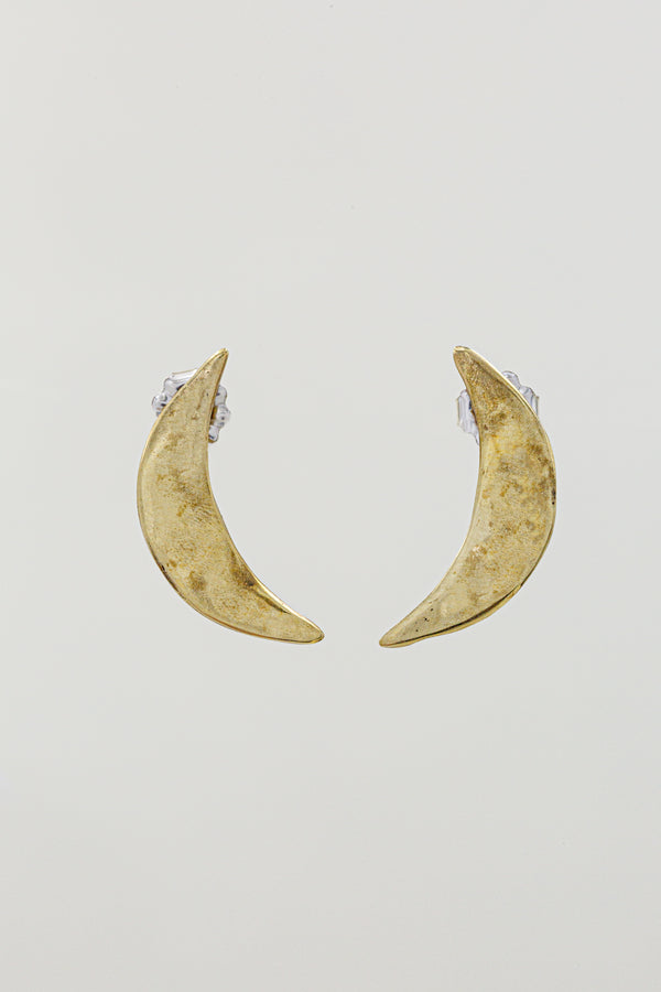 Textured brass crescent moon studs earrings