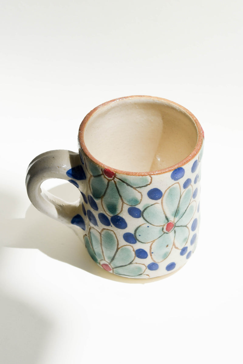 Kiliim Blue Daisy Fields Ceramic Espresso Mug (with handle)