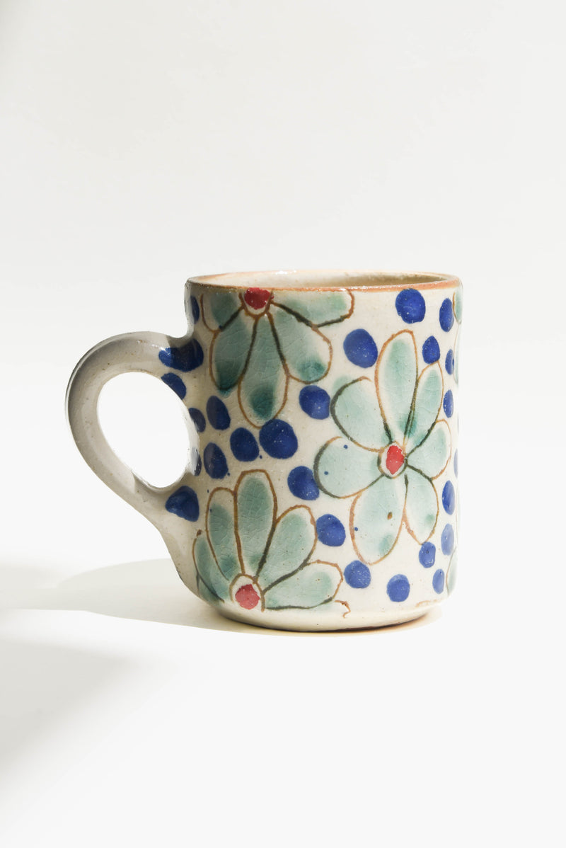 Kiliim Blue Daisy Fields Ceramic Espresso Mug (with handle)