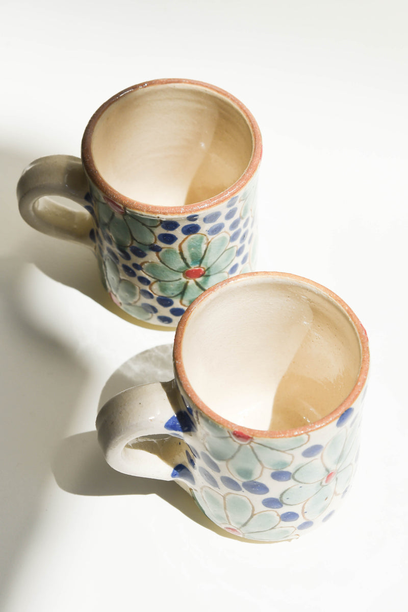 Kiliim Blue Daisy Fields Ceramic Espresso Mug (with handle)