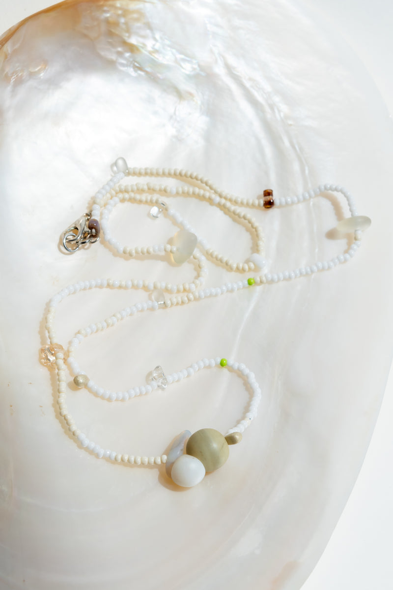 Fond Jewelry White Necklace with Stone and Sea Glass Pendant