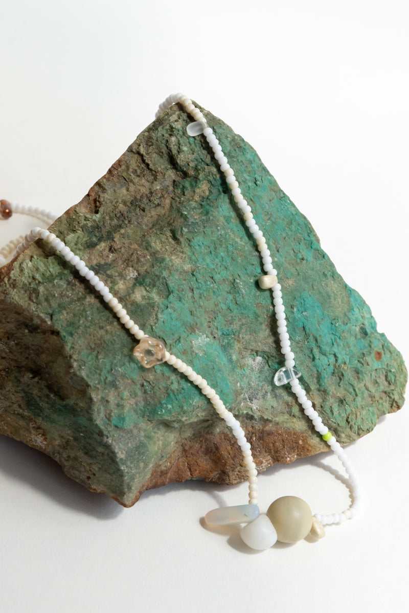 Fond Jewelry White Necklace with Stone and Sea Glass Pendant