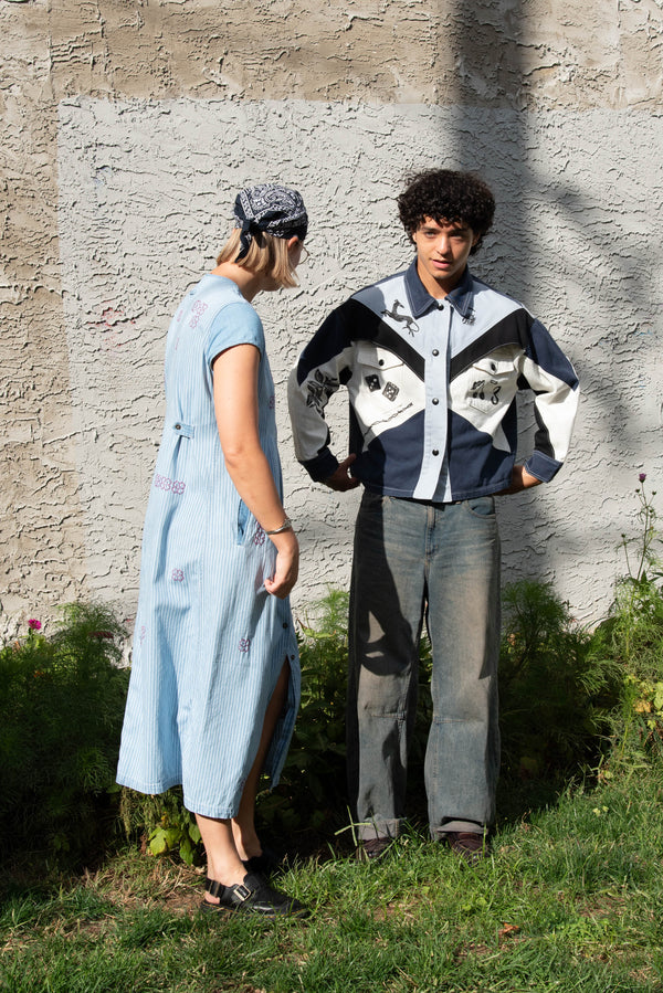 Ondo Blue, black, white patchwork jacket