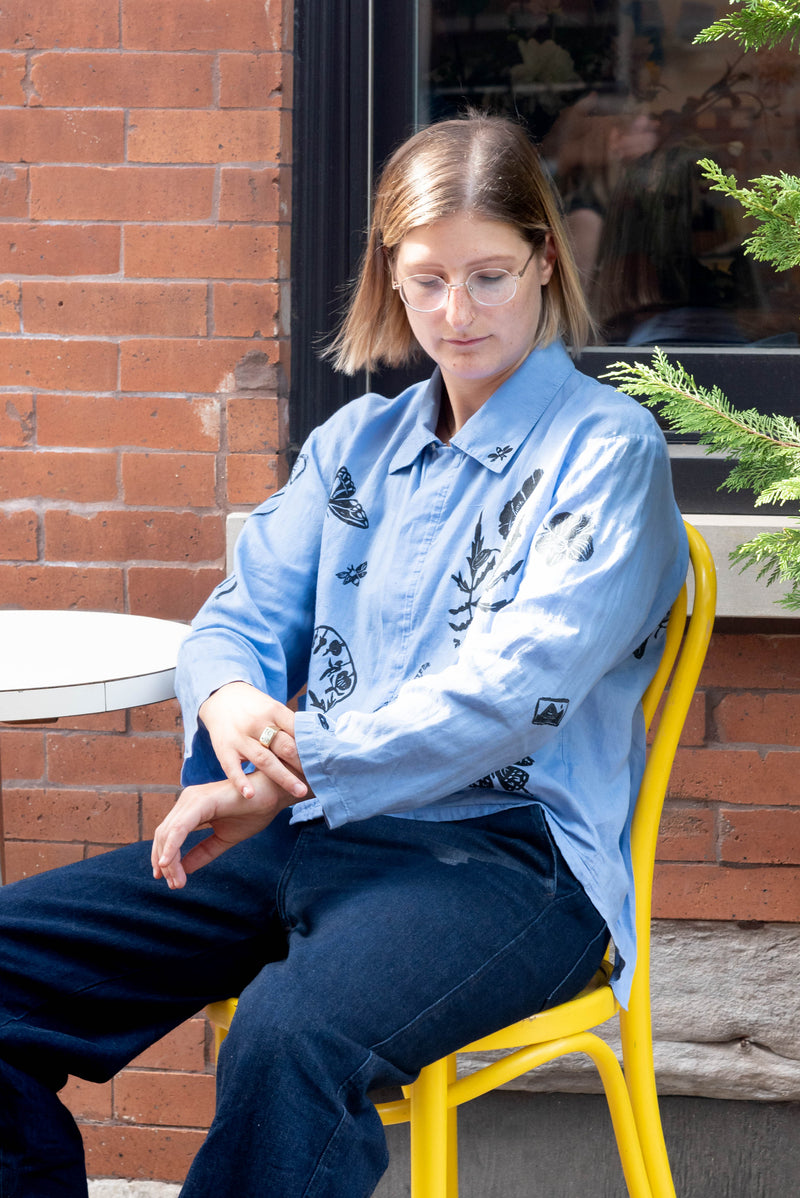 Ondo blue linen button up shirt