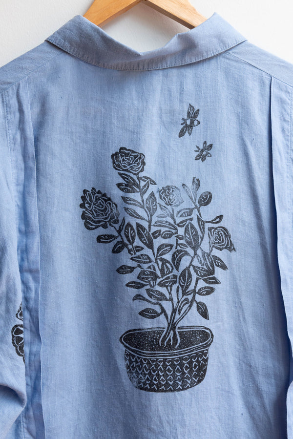 Ondo blue linen button up shirt