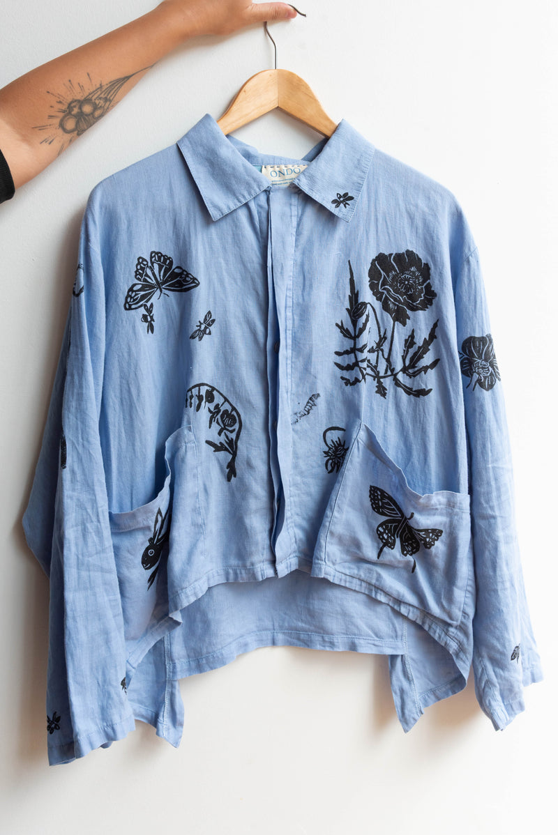 Ondo blue linen button up shirt