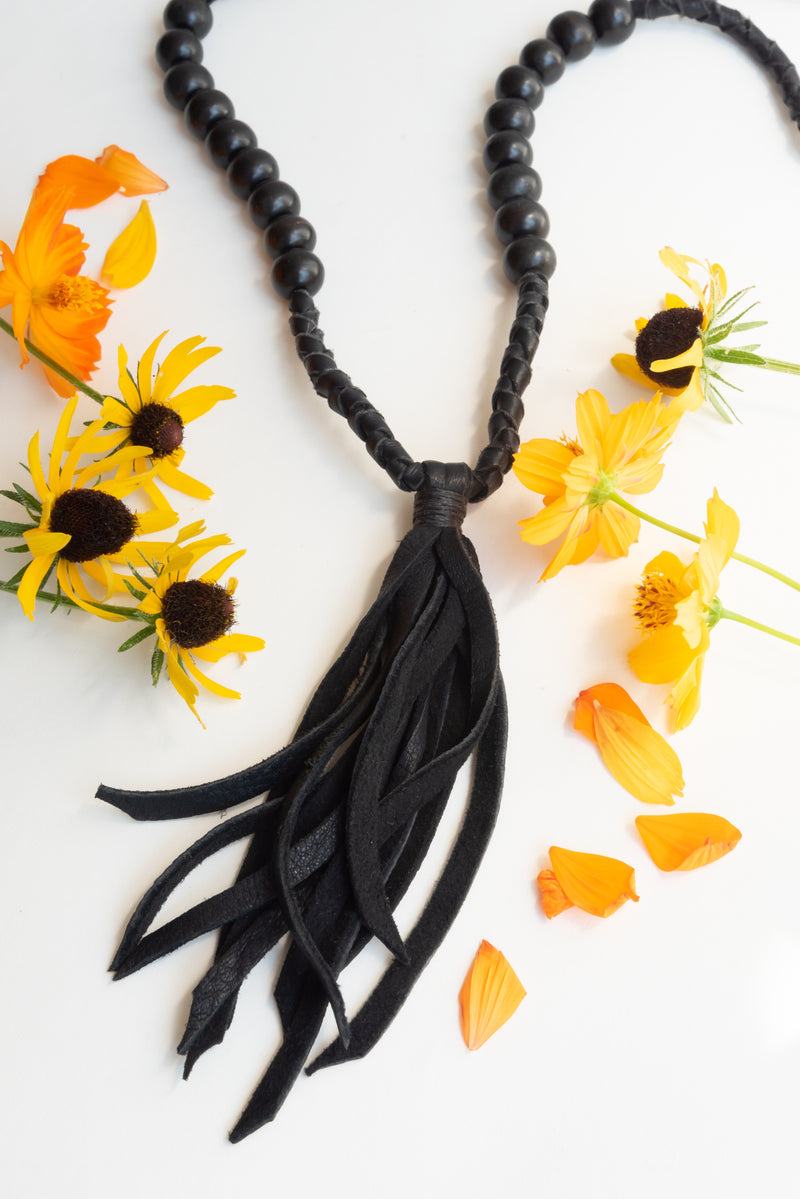 Wooden Beaded Necklace in Black