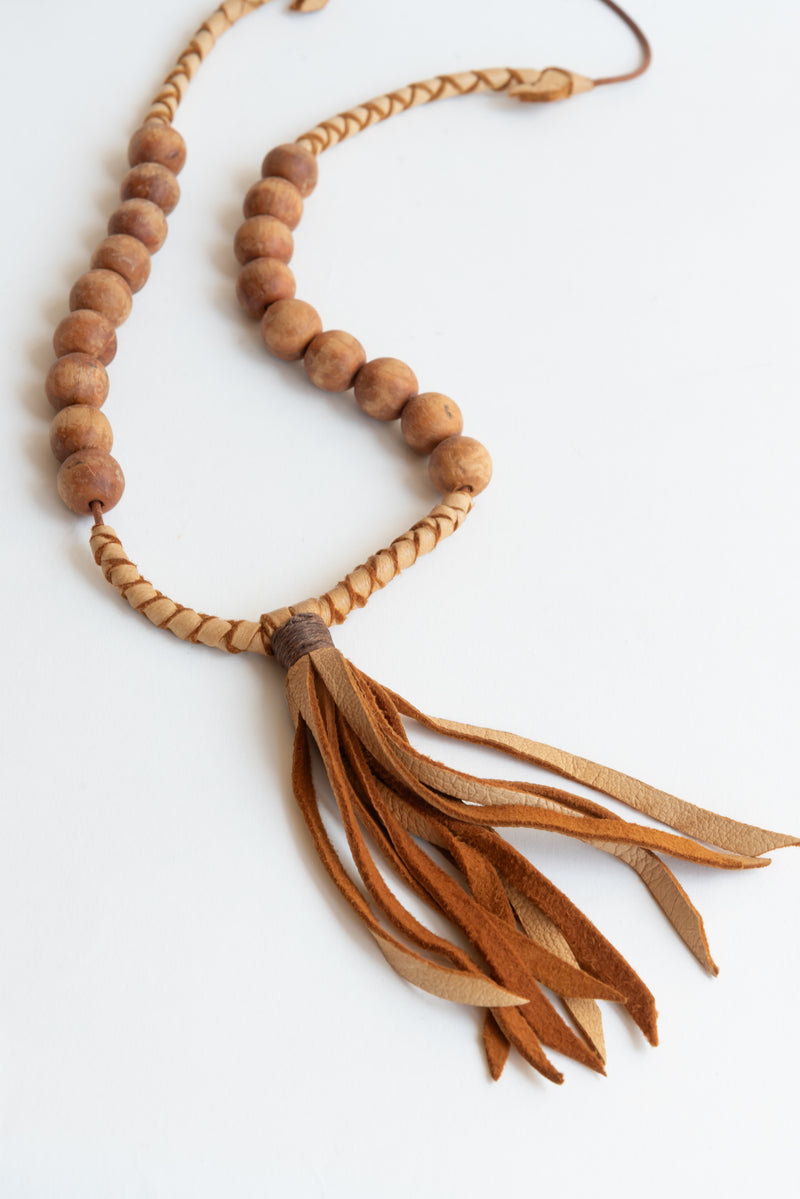 Wooden Beaded Necklace in Brown