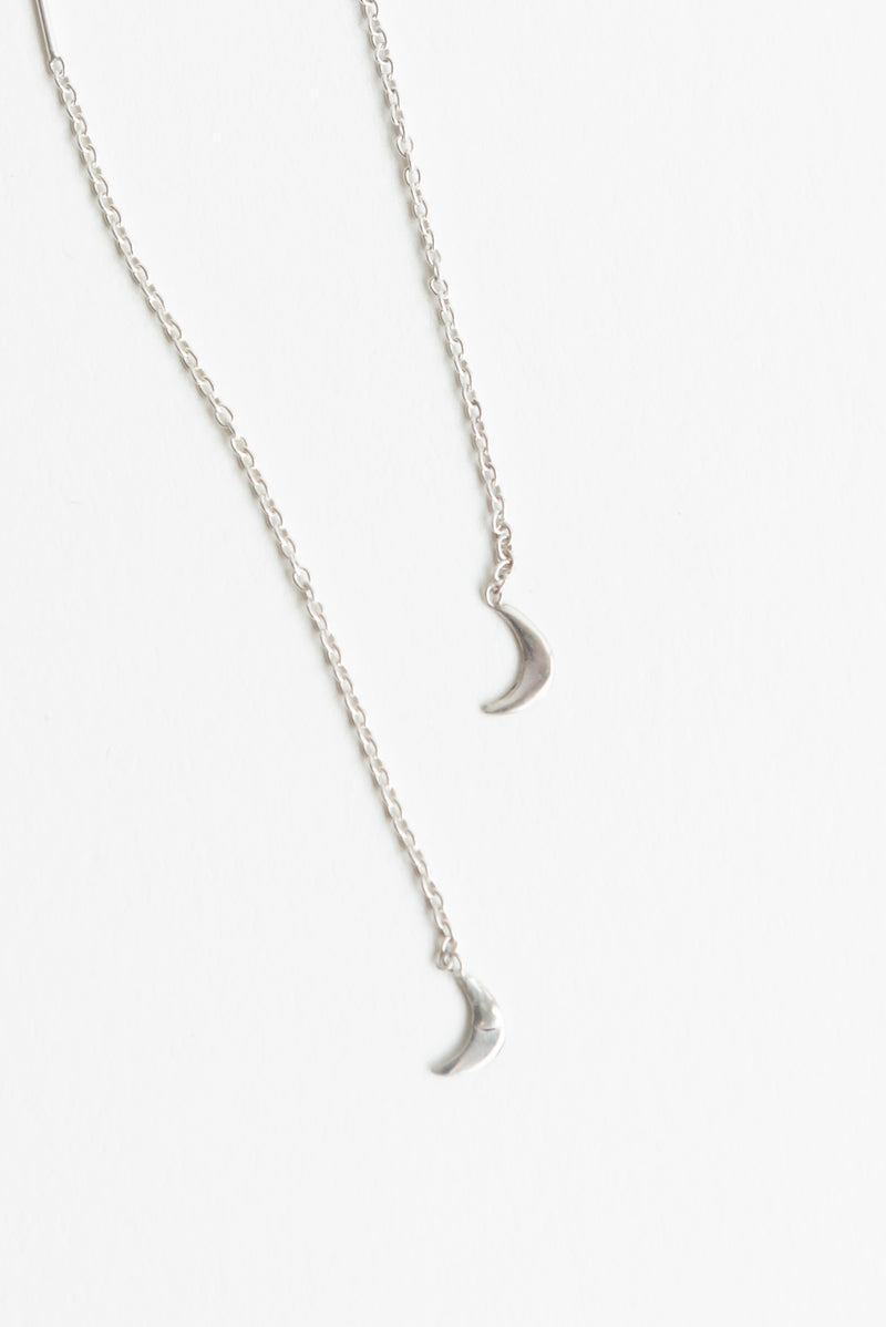 Moon + Arrow Little Crescent Ear Threaders in Sterling Silver