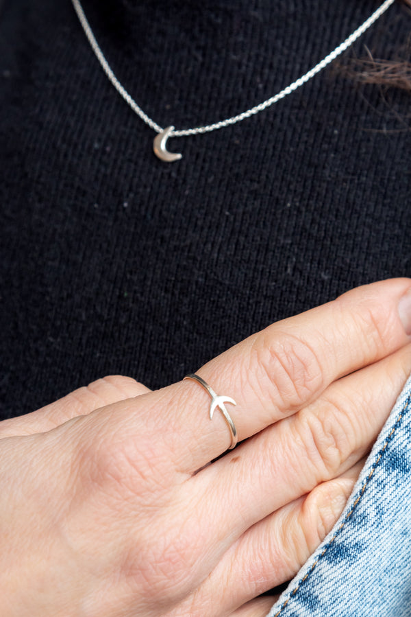 Moon+ Arrow Celestial Silver Crescent Moon Ring