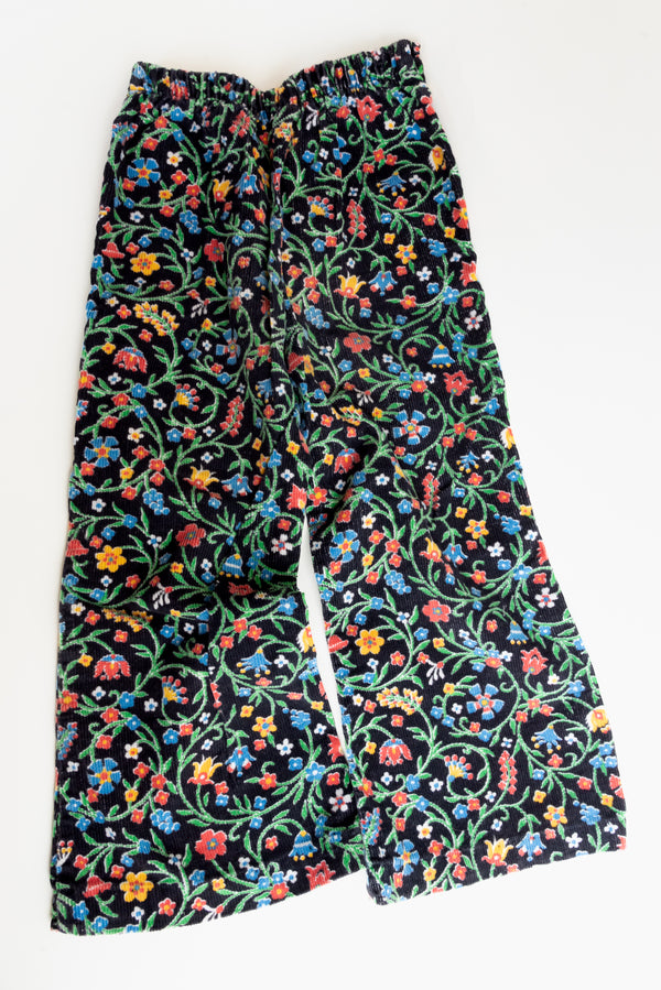 ma59 Black corduroy floral pants