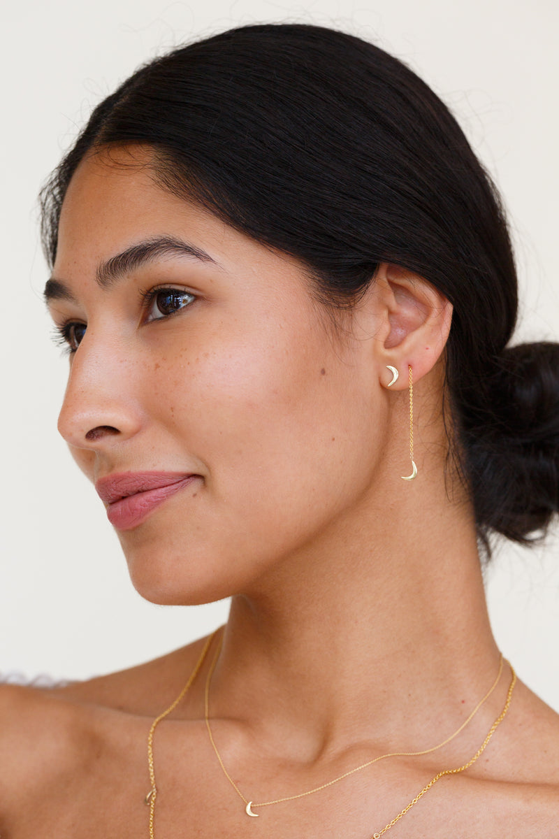 Moon + Arrow 10KT Gold Threader Earrings