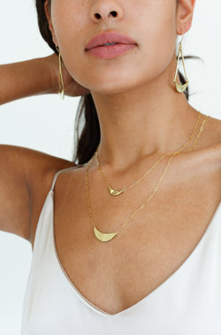 Moon + Arrow Crescent Necklace in Brass