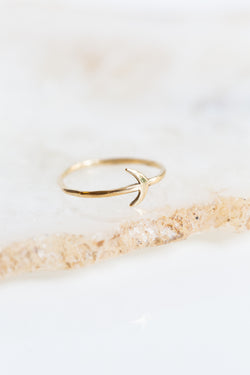 Moon+Arrow's fine jewelry crescent moon ring in 10kt yellow gold