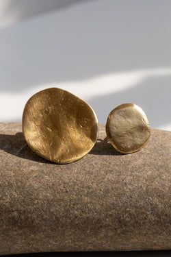 Beautifully textured brass stud earrings, handcrafted in NYC by 8.6.4.