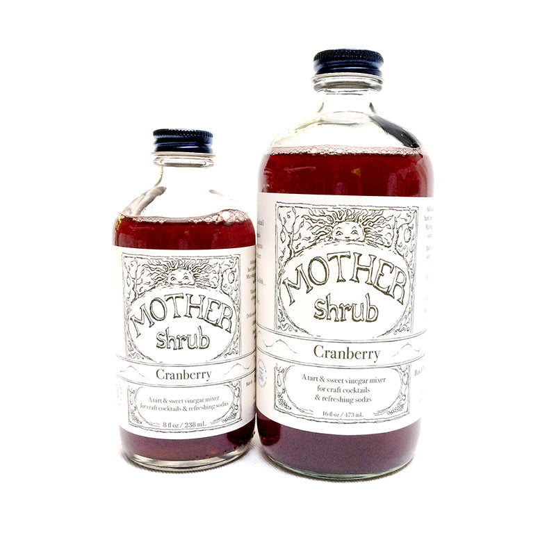 Bottles of Cranberry flavored Mother Shrub Mixing Vinegar
