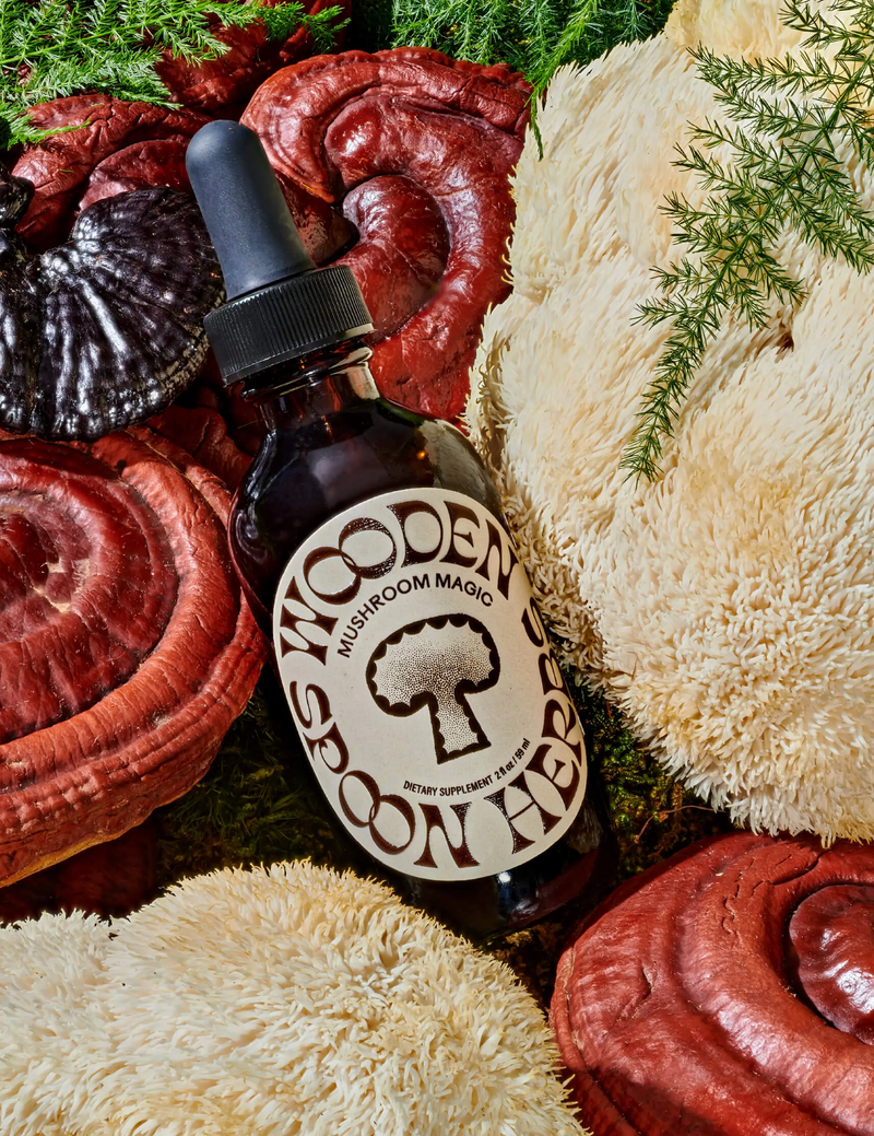 A bottle of Wooden Spoon Herbs Mushroom Magic