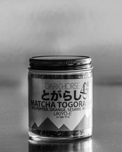 A jar of Dark Horse Spices Matcha Togorashi