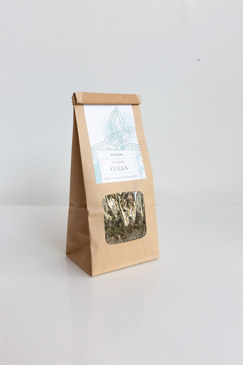 A bag of Clean herbal tea from Terra Luna