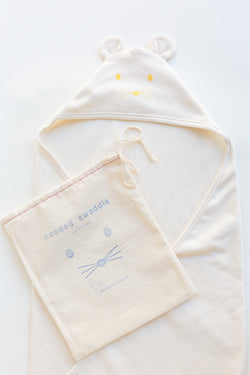 Fog Linen Hooded Mouse Swaddle made of soft organic cotton