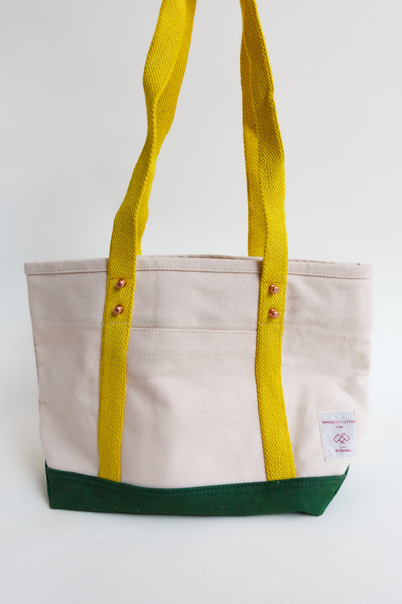 Beige, yellow, and green Immodest Cotton Lunch Tote Bag