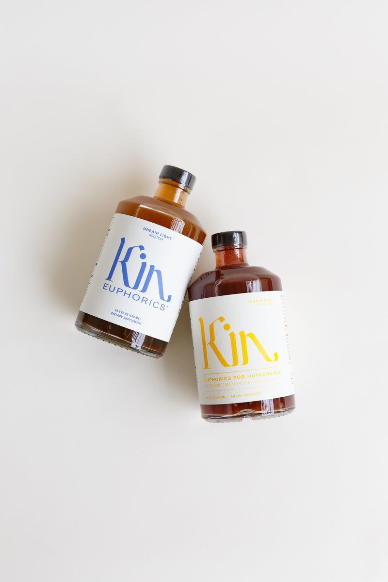 Bottles of Kin Euphorics, a non-alcoholic, functional beverage, designed using ingredients that nourish mind and body