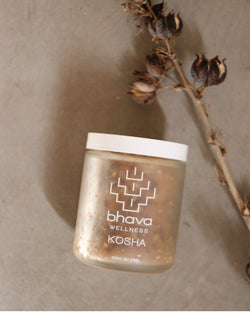 A jar of Bhava Wellness Kosha Herbal Salt Scrub